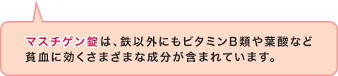 医薬品なので、鉄以外にもビタミンB類や葉酸など貧血に効くさまざまな成分が含まれています。